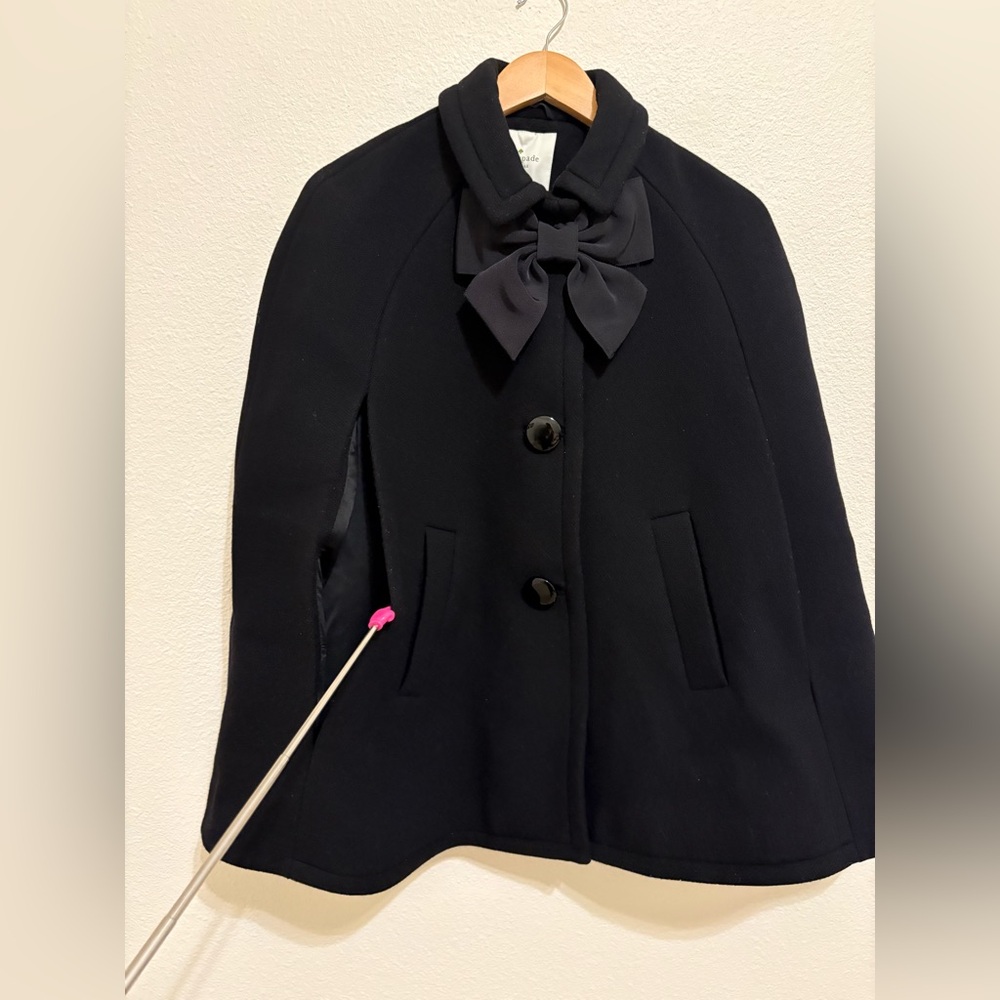 Kate Spade Black Wool Cape with Bow Accent - Picture 11 of 14